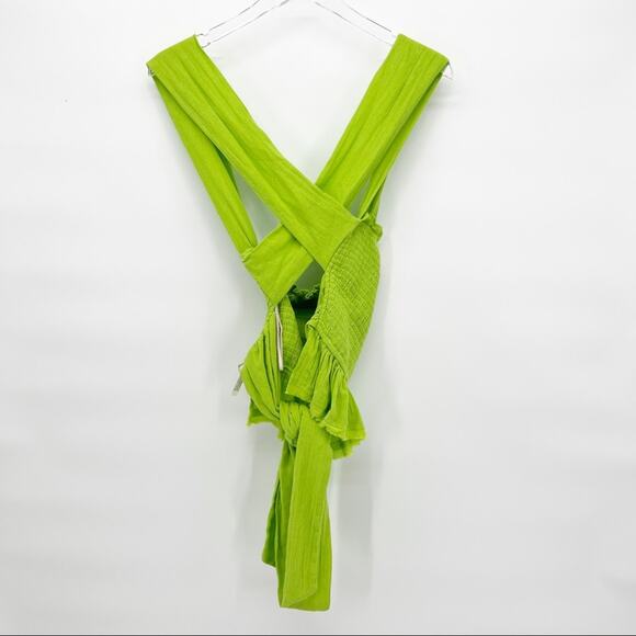 NEW Free People Amani Smocked Ruffle Tie Back Tank Top S Green - Picture 3 of 6
